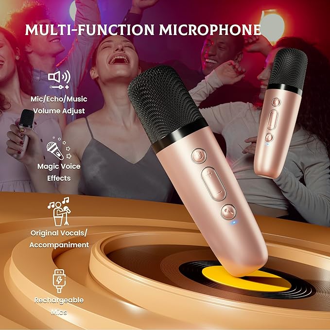 Karaoke Machine for Kids, 2026 TOP Toys Birthday Gifts Ideas for Girls Ages 4, 5, 6, 7, 8, 9, 10, 12+ Years Old, Portable Mini MP3 Player with 2 Wireless Mics for Party