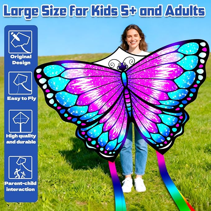Kite for Kids Ages 4-8 8-12 & Adults, Shark & Dragon & Unicorn & Butterfly Kites Flying Toys, Easy to Fly Big Kite with 328FT String Easter Gift for Boys Girls Beach Park Outdoor Party Activities