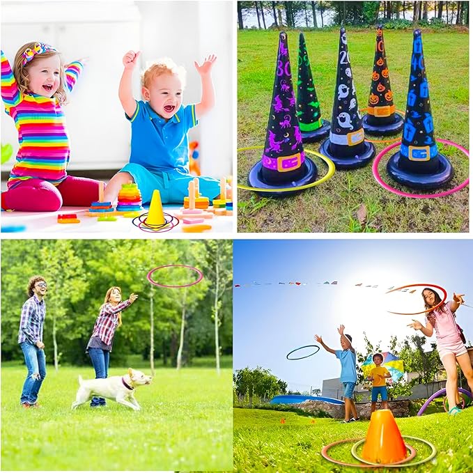 24PCS 4 Sizes Plastic Ring Toss Game Set - Outdoor Yard Games for Family Party, Speed & Agility Training Toys for Kids Adults - Includes Carnival Birthday Bridal Shower Party Favors (Colors May Vary)