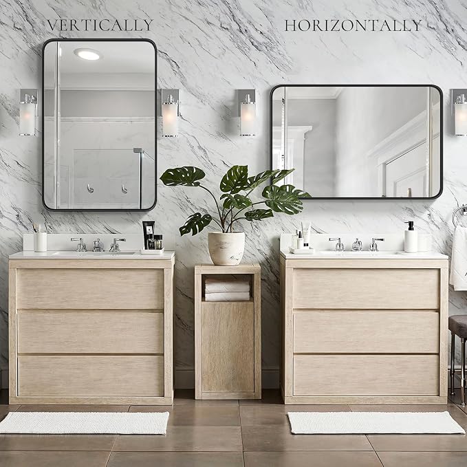 40x30 Inch Rectangle Bathroom Mirror for Wall, Matte Black Metal Framed, Bathroom Vanity Mirrors for Restroom Farmhouse, Anti-Rust, Tempered Glass, Horizontally or Vertically Hanging