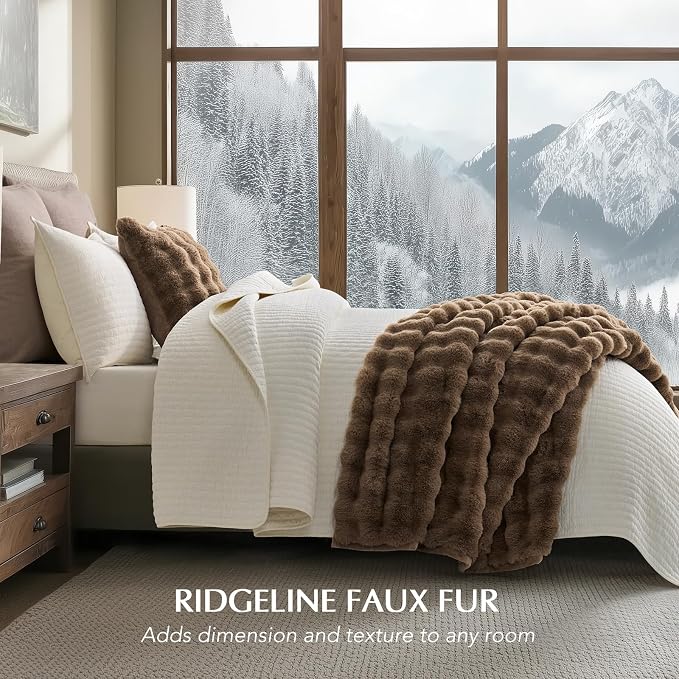 Faux Rabbit Fur Bubble Throw Blanket, 50"x60", Natural Tan | Ultra Soft, Luxury Faux Rabbit Fur Throw, Thick Warm Bubble Blanket, Cozy Fluffy Reversible, for Bed, Couch, Chair, Sofa