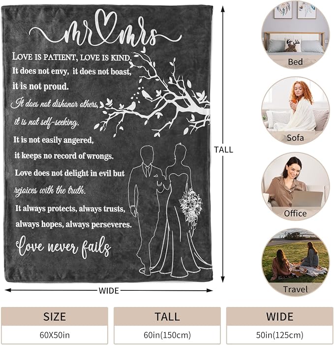 Wedding Gifts for Couples, Bridal Shower Gifts for Bride to Be Soft Blanket | Anniversary Mr and Mrs Gifts, Wedding Gifts for Newlyweds Wedding Throw Blanket 60*50 Inch (Gray)