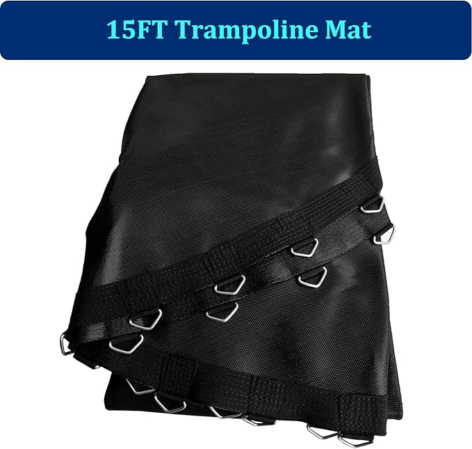 Trampoline Replacement Mat,Fits 15ft Round Frame with 90/96/100/108 Rings,Fits 5.3-8.5" Springs,Longer Lasting with 10 Rows of Stitches,w/Pull Hook and Gloves,（13ft-13.4ft Trampoline Mat