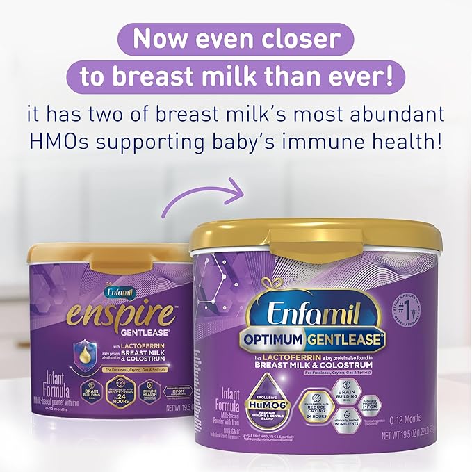 Enfamil Optimum Gentlease Baby Formula, Our Closest Formula to Breast Milk For Fussiness, Crying, Gas & Spit-up, Immune-Supporting Lactoferrin also found in Breast Milk, 19.5 Oz (Pack of 3)