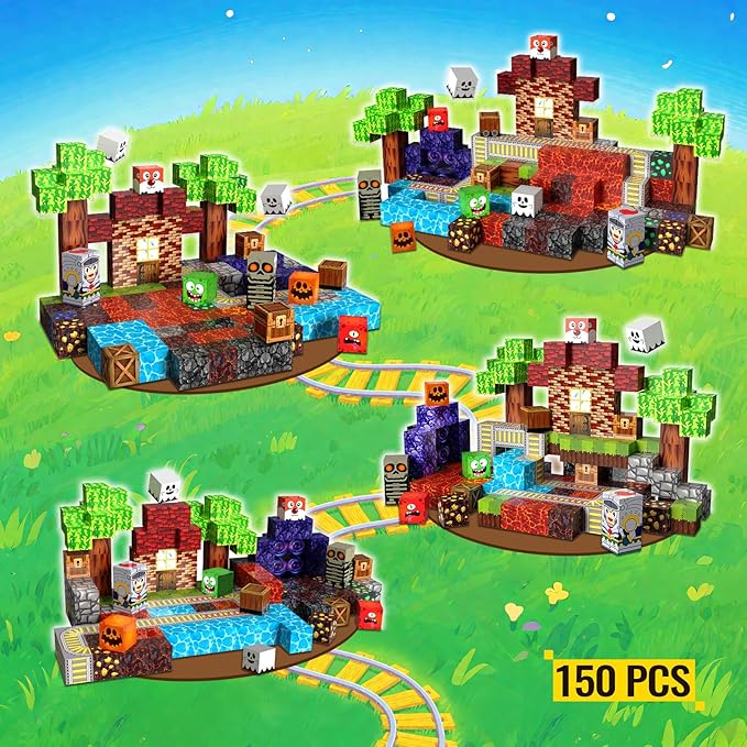 Magnetic Blocks, 150PCS Magnetic Building Blocks Cubes, STEM Magnet Blocks, Stacking Magnets Toy, Sensory Play Christmas Birthday Gifts for Boys and Girls Age 3+ Years Old