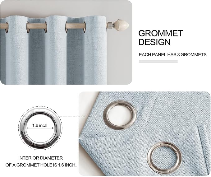 MIULEE Linen Textured Curtains for Bedroom Solid 100% Blackout Thermal Insulated Chambray Blue Grommet Room Darkening Curtains & Drapes Luxury Decor for Living Room 52 x 54 Inch (2 Panels)