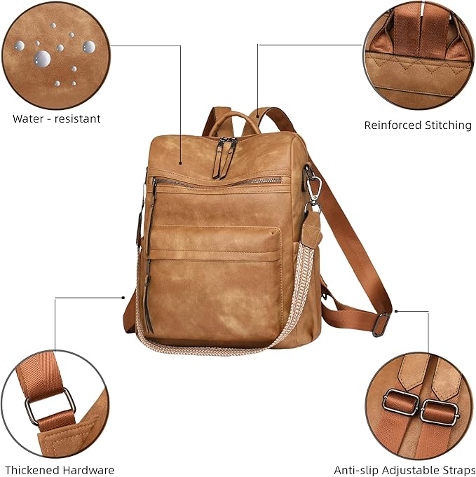 Dora & Liz Womens Backpack Purse Leather Fashion Travel Backpack Purse for Women Designer Ladies Shoulder Bags with Wristlet