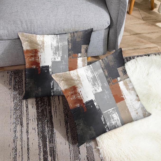 Emvency Throw Pillow Covers Set of 2, 18 x 18 Inch, Abstract Modern Rust | Painting Beige Outdoor Decorative Square Pillow Cases Couch Cushion Case for Couch Bed Sofa Living Room Home Decor