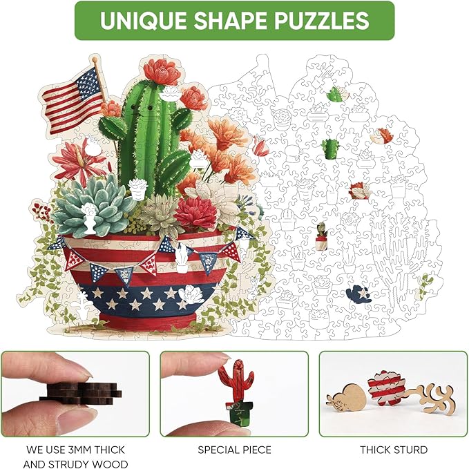MEATRN Wooden Puzzles for Adults - Artistic Succulent Cactus Wooden Jigsaw Puzzles, Premium Plant Wood Puzzle for Relaxation and Home Décor, Collectible Gift, 207 Pcs, 10.3 x 11.4in
