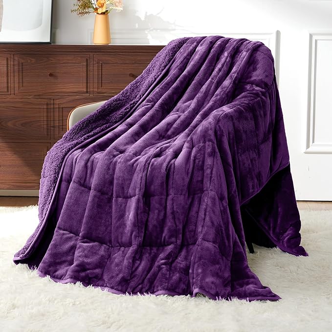 Uttermara Blankets for Adults King Size, 20lbs 80x87 inches Blanket with Soft Warm Plush Sherpa Fleece, Washable Thick Throw, Purple