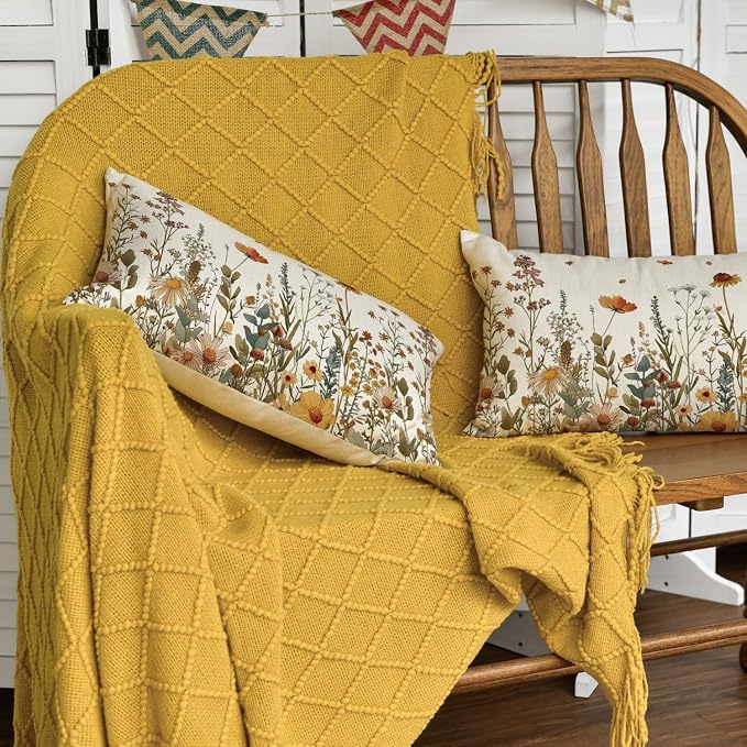 AVOIN colorlife Fall Flowers Throw Pillow Covers 12x20 Inch Set of 2 | Seasonal Autumn Thanksgiving Harvest Decoration for Sofa Couch Farmhouse Living Room Decor