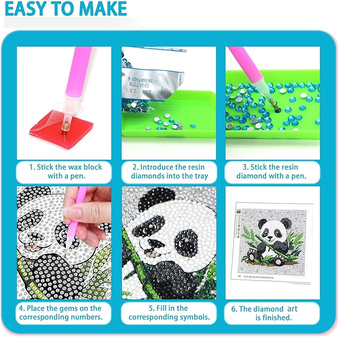 Libfx Diamond Art Kits for Kids 4 Pcs Diamond Art for Girls Boys Beginners Arts and Crafts for Kids Ages 8-12 (Penguin Panda)