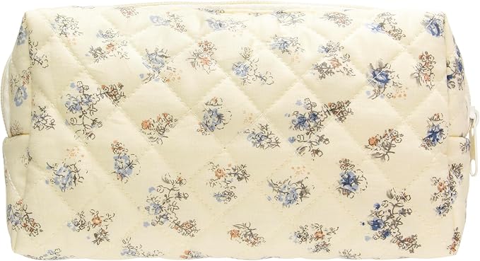 PAZIMIIK Small Quilted Makeup Bag,Zipper Cosmetic Pouch,Hyacinth Beige | Lightweight Cosmetic Bag Organizer for Women,Purse Storage Holds Makeup,Toiletries,Skincare,Beauty Essentials,Travel Items