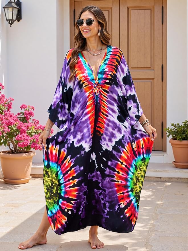 Mumu Dresses for Women Plus Size, Bohemian Kaftan Beach Cover Up Long Maxi Nightgown Soft Loungewear