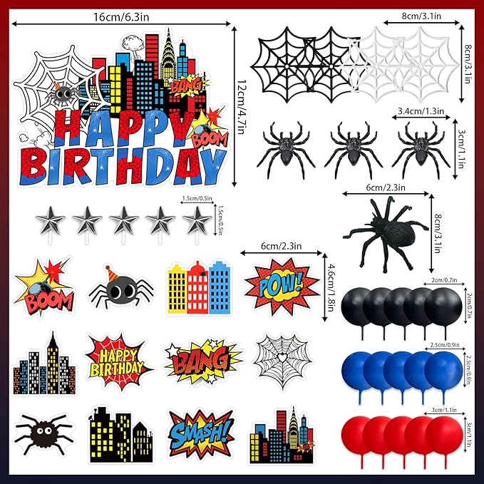 41 PCS Superhero Cake Topper - Happy Birthday Decorations for Hero Themed Party Supplies - City Cake Decor (red)