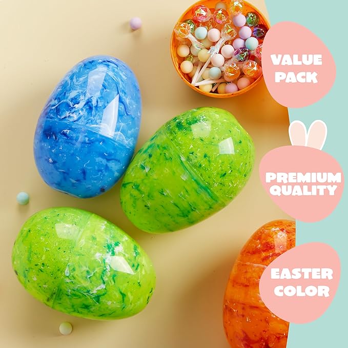 JOYIN 6 Pcs Large Marble Easter Eggs, 6 Inches Jumbo Plastic Eggs Fillable for Easter Themed Hunt Basket Stuffers Fillers Filling Treats Party Favor Classroom Prize Supplies