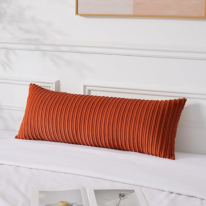 UGASA Fall 14x36 Inch Pillow Cover Pack of 1 Soft Boho Stripe Corduroy Large Long Rectangle Lumbar Cushion Case Farmhouse Decorative Throw Pilowcase for Bed, Couch, Sofa, Bedroom, Burnt Brick