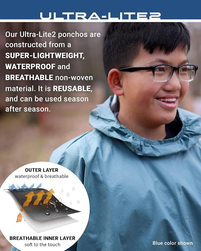 FROGG TOGGS Ultra-lite2 Waterproof, Breathable Rain Poncho, Adult and Youth Sizes