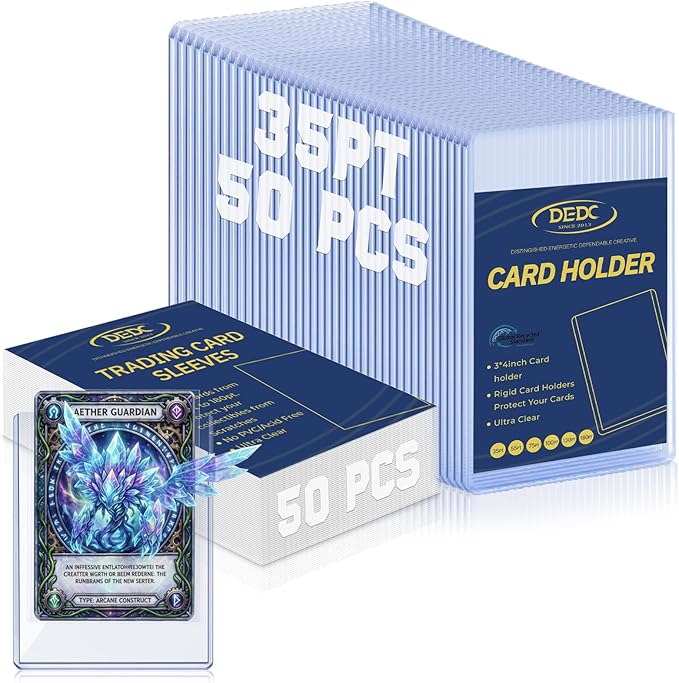 DEDC 100 Top loaders and Soft Penny Sleeves Bundle, 3" x 4" Rigid Hard Card Sleeves Protectors Compatible with Standard TCG/CCG Gaming Cards, Baseball Sports Cards & Photocards, Archival Safe