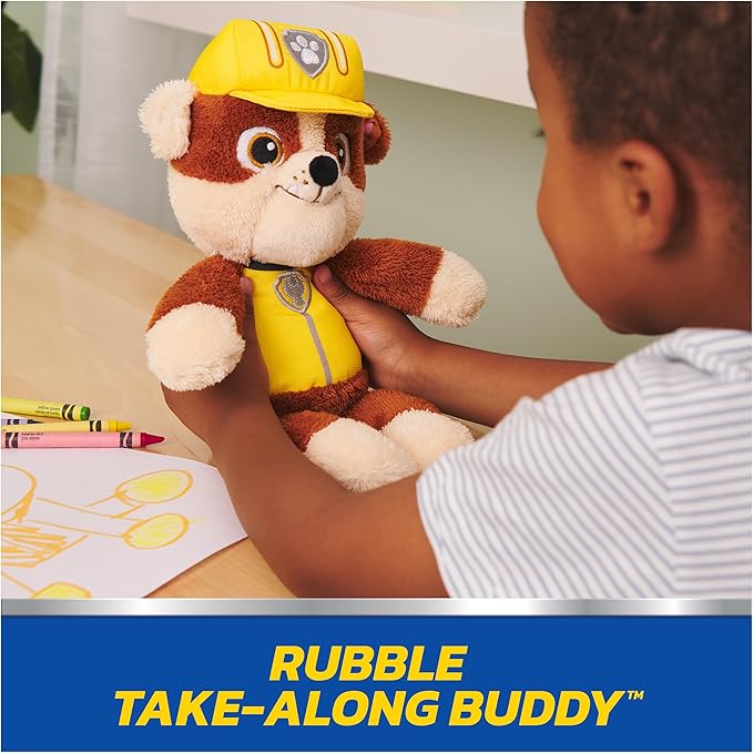 GUND PAW Patrol Official Rubble Take Along Buddy Plush Toy, Premium Stuffed Animal for Ages 1 & Up, Yellow/Brown, 13”