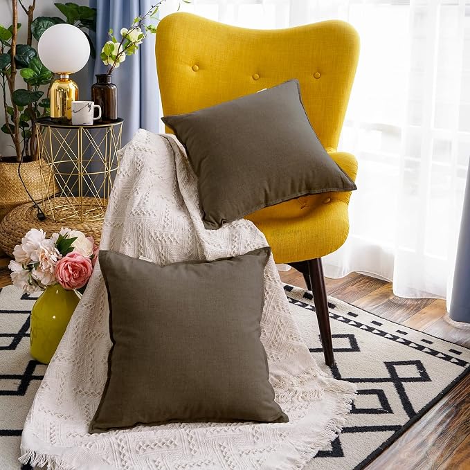 Jeanerlor Solid Cotton Linen Decoration 18"x18" Throw Pillow Cushion Case Special Pillow Cover Delicate Decorative Pillowcase for Couch/Bed/Chair,(45 x 45cm), Khaki