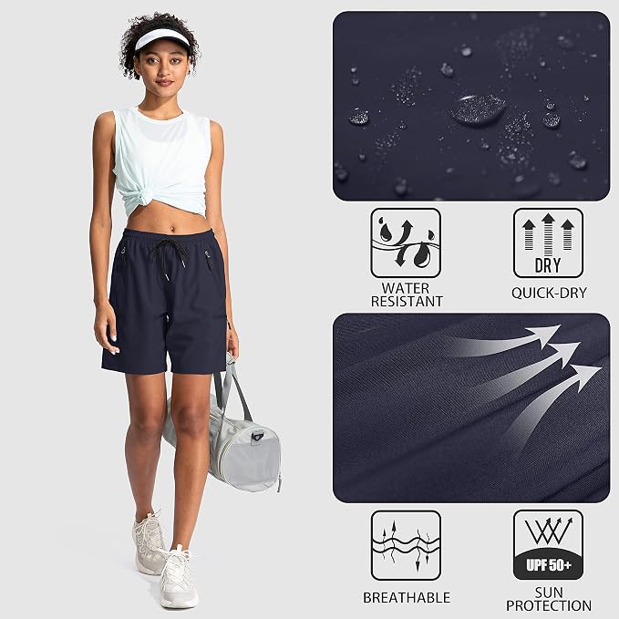 SANTINY Women's 5''/ 7''/9'' Hiking Cargo Shorts Quick Dry Lightweight Summer Shorts for Women Athletic Golf Zipper Pockets