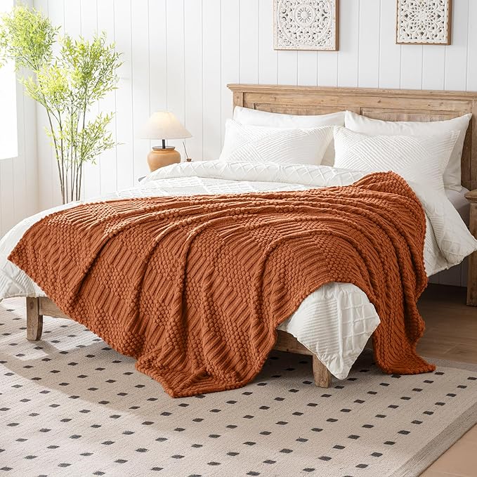 60x80 Inch Rust Twin Blanket - Soft & Fluffy Fleece, Cute & Aesthetic, Perfect for Sofa, Couch, Chair, Bed, Living Room & Bedroom, All-Season Use, Plush & Cozy Decorative Blanket