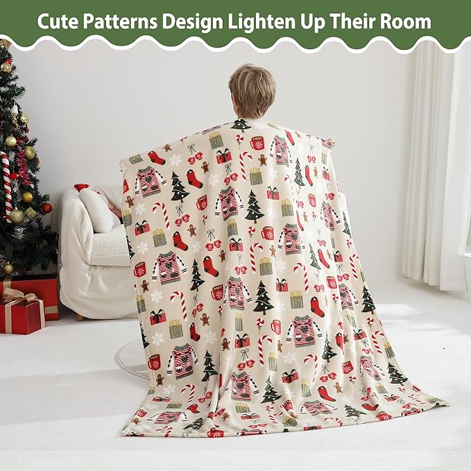 Softan Kids Christmas Blanket for Girls & Boys, Warm Soft Toddler Flannel Blankets for Sofa Couch Bed， Cozy Fuzzy Plush Flannel Kids Throw Blanket for Daycare & School - Christmas Tree 50x60 inches