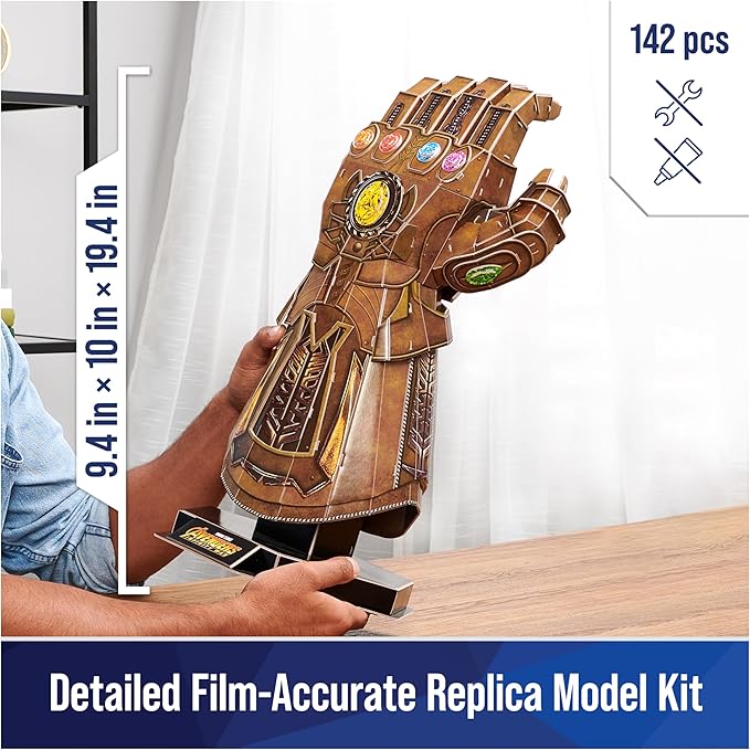 4D Build, Marvel Infinity Gauntlet 3D Puzzle Model Kit with Stand 142 Pcs | Thanos Desk Decor | Building Toys | 3D Puzzles for Adults & Teens 12+