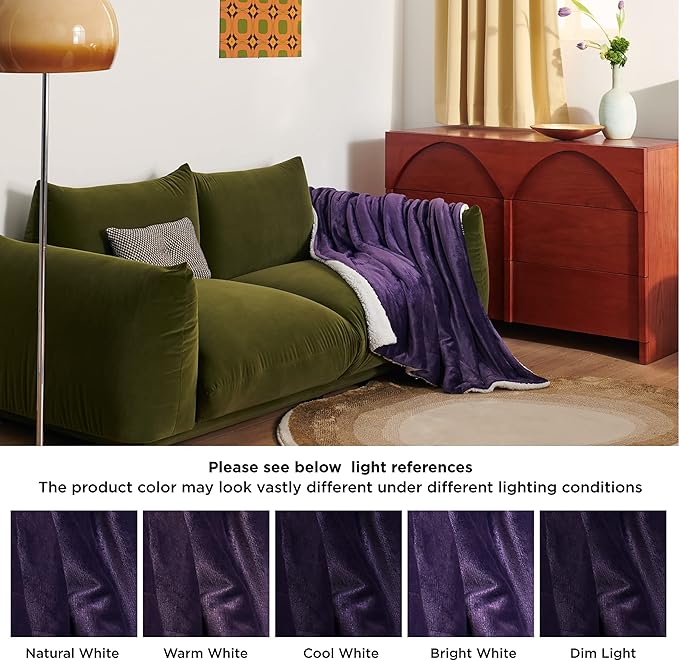 Bedsure GentleSoft Sherpa Fleece Throw Blanket for Couch, Non-Heated, Thick and Warm Throw Gifts for Women and Girls, Soft Fuzzy Plush Blanket for Winter, Purple, 50x60 Inches