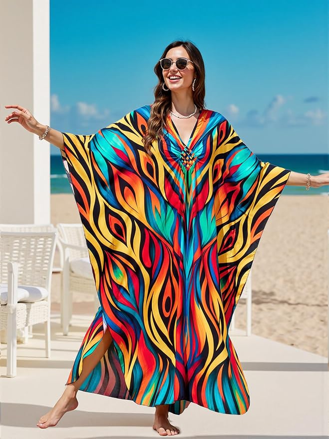 Mumu Dresses for Women Plus Size, Bohemian Kaftan Beach Cover Up Long Maxi Nightgown Soft Loungewear