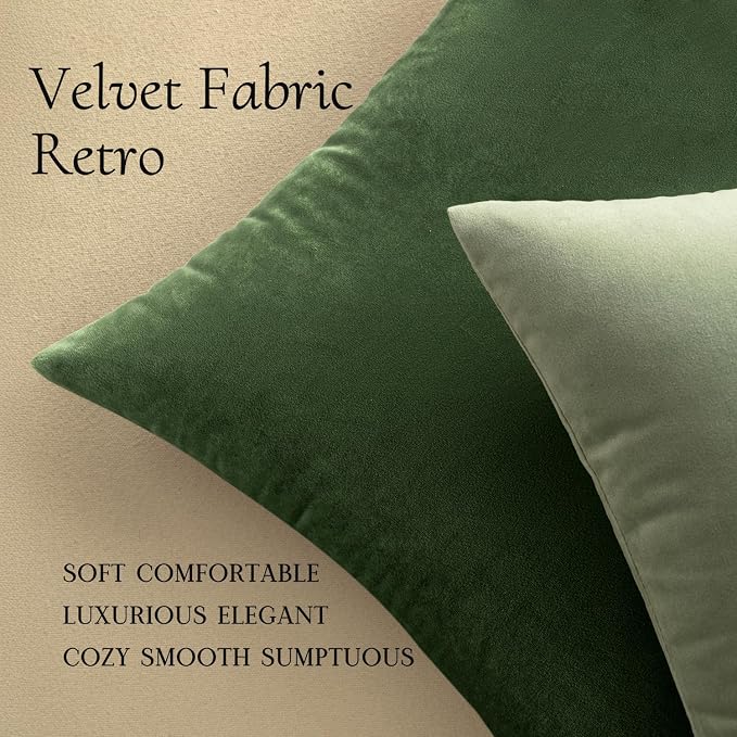 MIULEE Velvet Throw Pillow Covers 20x20 Inch Pack of 2 Moss Green | Soft Solid Decorative Pillow Covers, Modern Luxury Home Decor, for Couch Chair Sofa Bedroom Livingroom