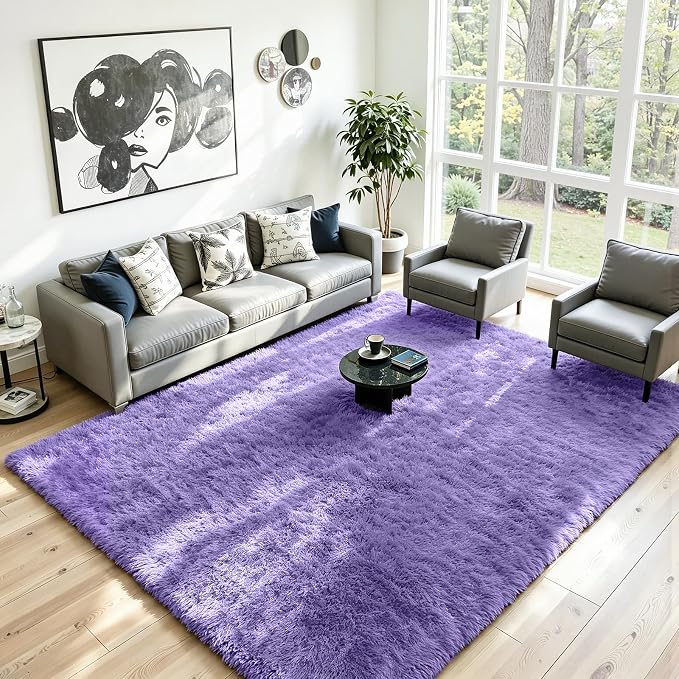 6x9 Area Rug for Living Room, Ultra Soft Fluffy Purple Rugs for Bedroom, Non Slip Large Shag Carpet, Fuzzy Plush Nursery Rug, Thick Washable Indoor Floor Carpets for Kids Office Dorm Home Decor