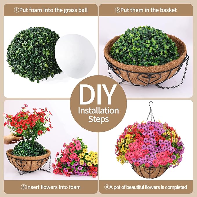 2 Sets Artificial Hanging Flower for Outdoors(Mixed) | Fake Hanging Basket for Outside,2 Hanging Basket with 26 Pcs Faux Silk Flowers for Porch, Balcony and Patio Decor