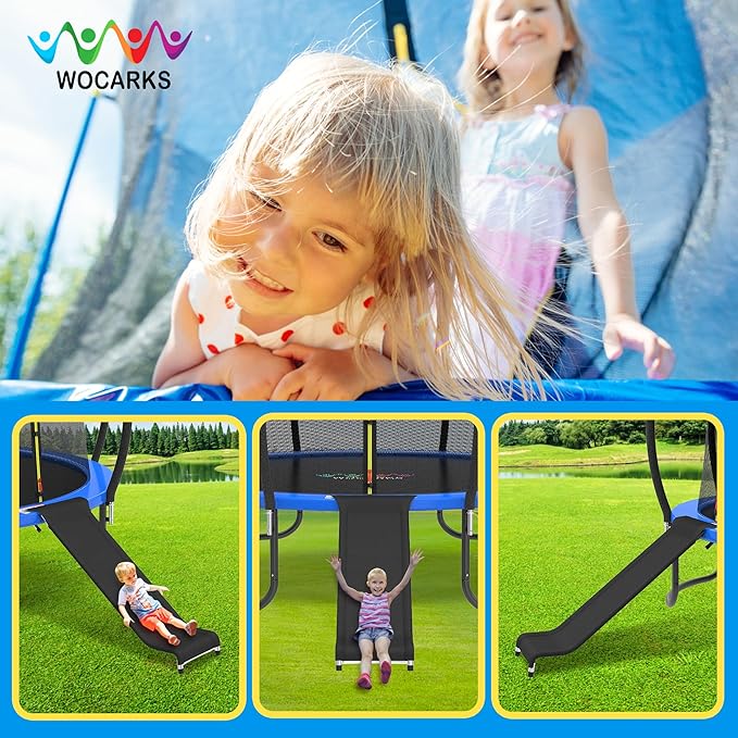 Universal Trampoline Slide Ladder for 10/12/14/15FT Trampolines, Black and Silver Design with Heavy Duty Steel Frame, Easy to Assemble，Safety & Buffer Bottom for Kids to Climb Up & Slide Down(Silver)