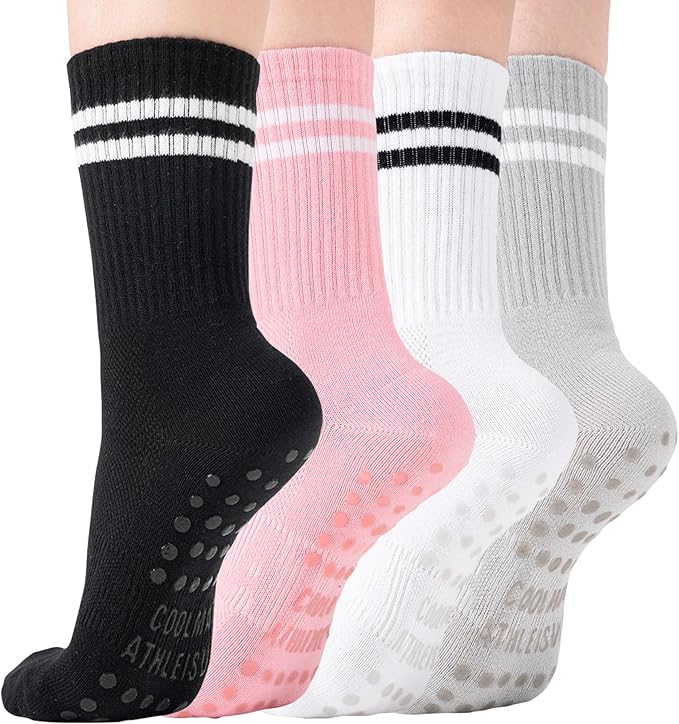 COOLMATE Pilates Socks with Grips for Women, Yoga Socks, Crew Non Slip Women for Barre, Pilates Gifts for Women