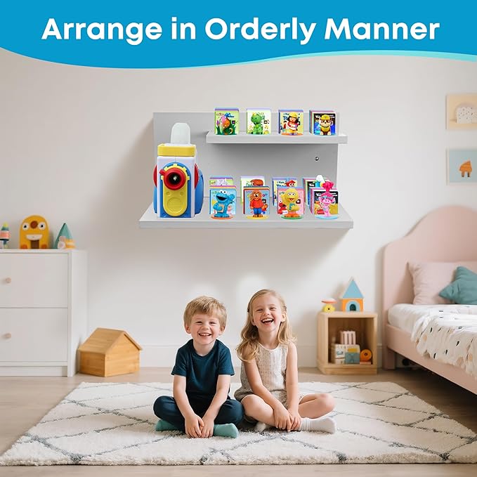 PHOENANCEE Floating Shelves for Little Tikes Story Dream Machine,Wall Shelf for Little Tikes Projector Books Audio Play Character Storage Tray Organizer for Toddlers Kids Girls Boys,Pine(Gray White)