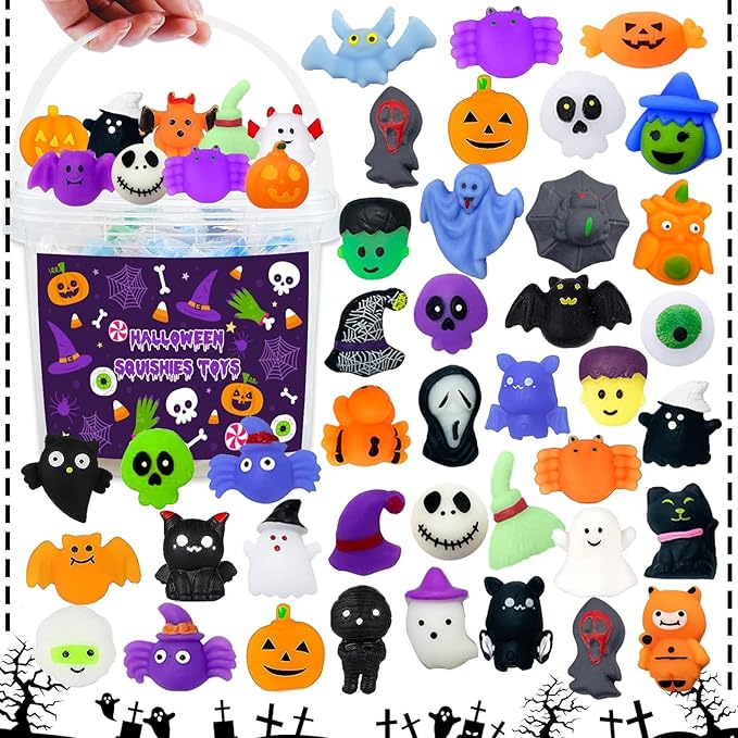 Halloween Party Favors, 120Pcs Squishies Toys for Kids, Mochi Squishy Bulk, Kawaii Mini Squeeze Toys for Halloween Treat, Goodie Bag Stuffers for Boys Girls(Random)