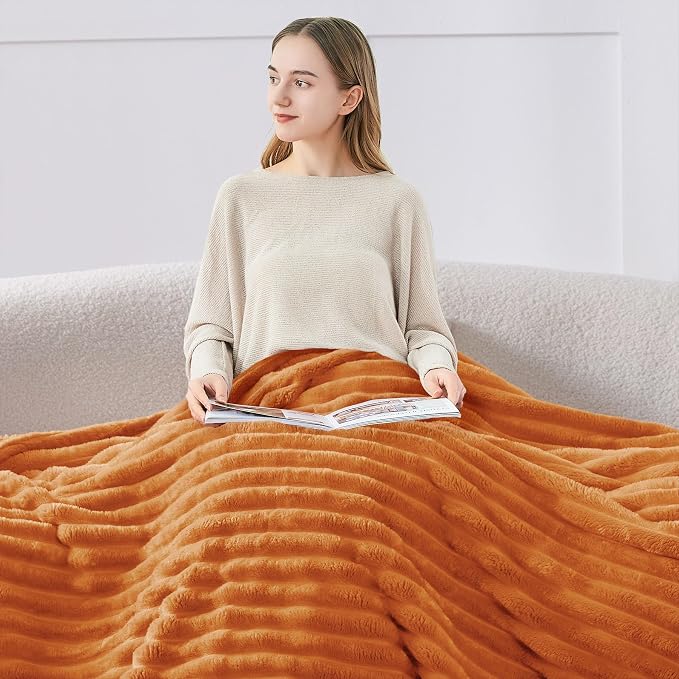 BEDELITE Ribbed Fleece Fall Throw Blanket for Couch, Burnt Orange, 50"x60" | Ultra-Soft Plush Fleece, Cozy, Warm Yet Lightweight, Ribbed Texture, Fall Decor, Machine Washable, Giftable, All-Season Use