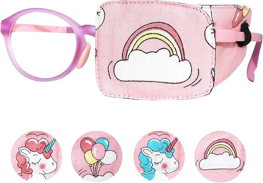 Astropic Cotton & Silk Eye Patch for Kids Glasses (Left Eye, Rainbow)