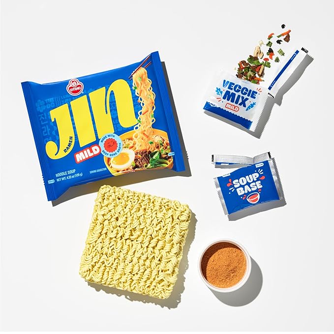 OTOKI Jin Ramen Mild Korean Instant Ramen, 13-Hour Simmered Beef Bone Broth, Mild Savory Flavor, Ready in 4 Minutes, 4.23 oz (Pack of 18)