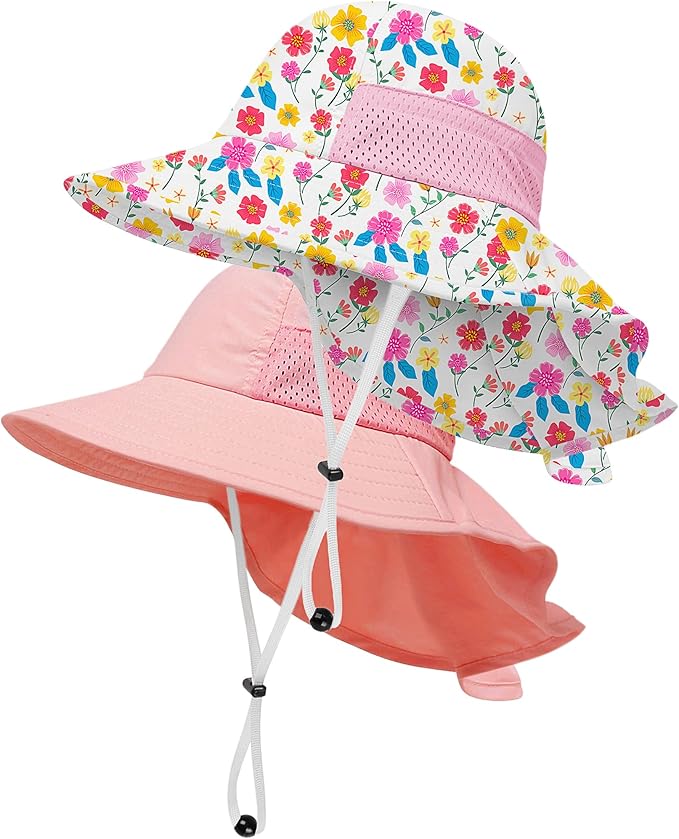Toddler Baby Sun Hat Kids Summer Beach Essentials Adjustable Beach Hats with Bucket Wide Brim for Boys Girls Age 0-14 Years