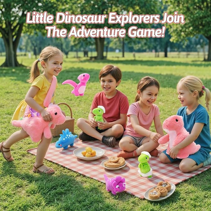 OUOZZZ Pink Dinosaurs Stuffed Animals with 4 Babies Inside - Girl Dinosaur Toy for Girls Dinosaur Plush Birthday Toddler with Shoulder Strap