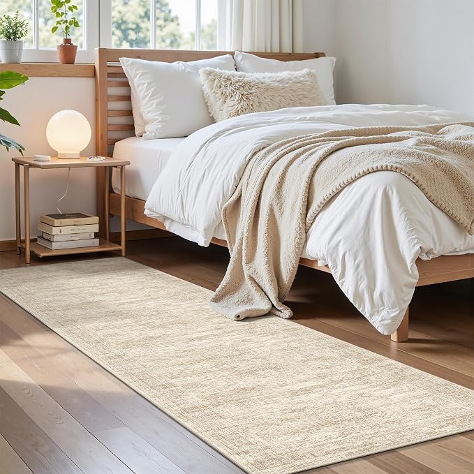 Soalmost Runner Rug 2x6 Washable Kitchen Hallway Runners Non-Slip Beige | Soft Low-Pile Rugs for Entry Bathroom Laundry Room, Vintage Foldable Floor Carpet Mat Entryway for Corridor Bedroom