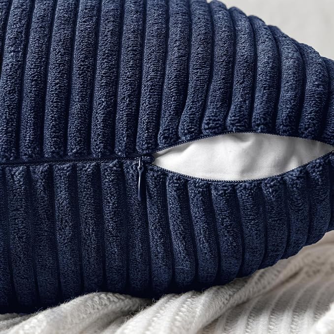 MIULEE Navy Blue Decorative Throw Pillow Covers for Couch 18x18 Inch | 2 Pack, Boho Farmhouse Pillow Covers, Soft Cross Corduroy Patchwork Textured Cushion Cases For Bed Sofa