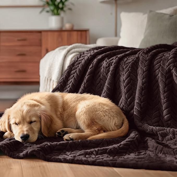 Exclusivo Mezcla Fleece Throw Blanket for Couch Sofa, 50”x70”, Coffee | Oversized Soft Cozy Fluffy Blankets for Summer, Decorative Plush Flannel Throws for Living room, Bedroom with Leaves Pattern