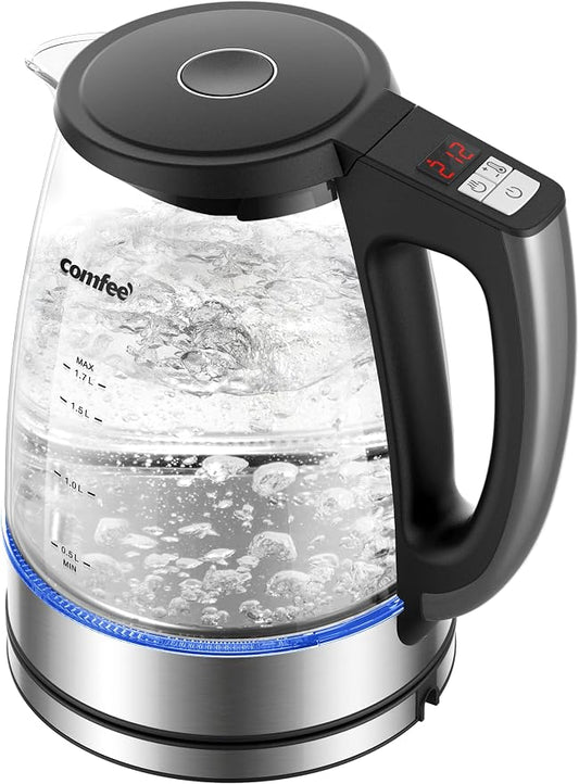 COMFEE' 1.7L Glass Tea Kettle and Kettle Water Boiler - Electric Kettle Temperature Control with 6 Presets, 2-Hr Keep Warm, Fast Heating, 304 Stainless Steel, Auto-Off and Boil-Dry Protection