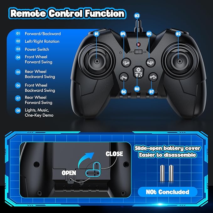 Robot Toys, 8-Wheel Stunt Remote Control Car with Auto-Demonstration, 360° Rotation, LED Eyes, Music, 2.4Ghz, All Terrain Rc Cars, Remote Control Car for Boys 4-7 6-8 8-12
