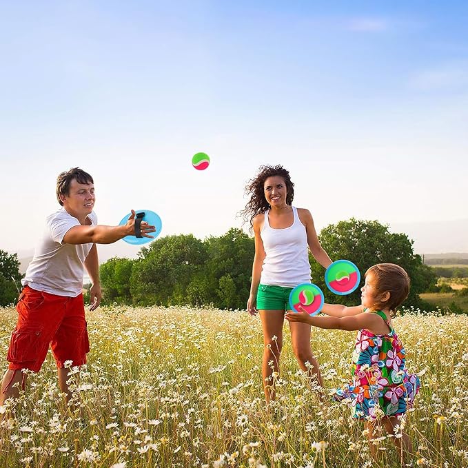 Toss and Catch Game Ball Set, 4 Rackets and 4 Balls, Outdoor Play Set, Games for Kids, Outdoor Toys, Beach Toys, Games, Catch Games and Beach Play Toy，Sets for Kids/Adults/Families