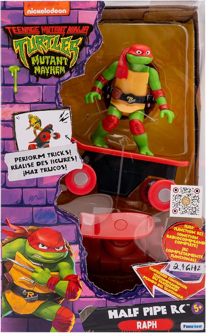 Teenage Mutant Ninja Turtles Toy, Raphael Half Pipe RC Skate Vehicle with Tricks, 2.4 GHz Remote Control TMNT Ninja Turtle Toy, Mutant Mayhem, Ages 5+